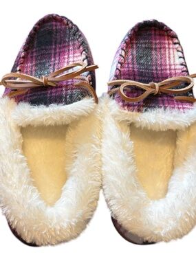 Sonoma Pink Plaid Faux Fur Lined Slip-On Slippers